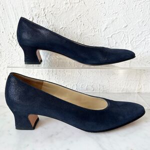 Salvatore Ferragamo Dark Blue Pebbled Suede Pumps Size 9.5 Narrow Dublino in Box